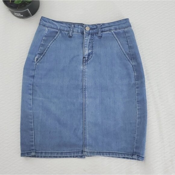 Cotton Denim Pencil Skirt - Picture 2 of 7